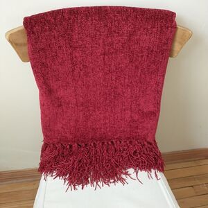 Pier 1 Imports Chenille Throw Blanket Red Fringe Soft 60x40"
